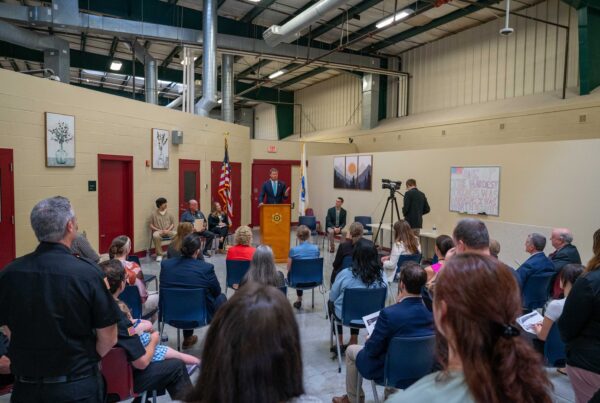 Worcester County Sheriff Lewis Evangelidis Addressing Crowd At STOP Facility Opening
